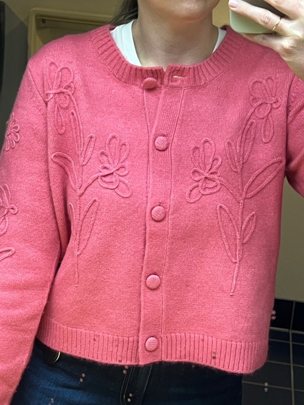 CeCe Rose Pink Floral Embroidered Button-Front Cardigan